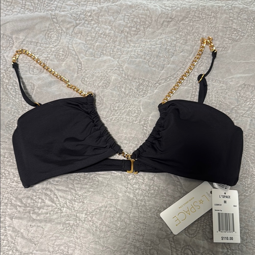 L*Space NWT Black Bikini Top with Gold Chain Straps